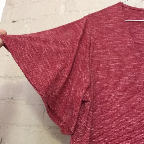 Como Vintage Women's S Red Fall Poly Rayon Button Knit Short Sleeve VNeck Top - Picture 2 of 6